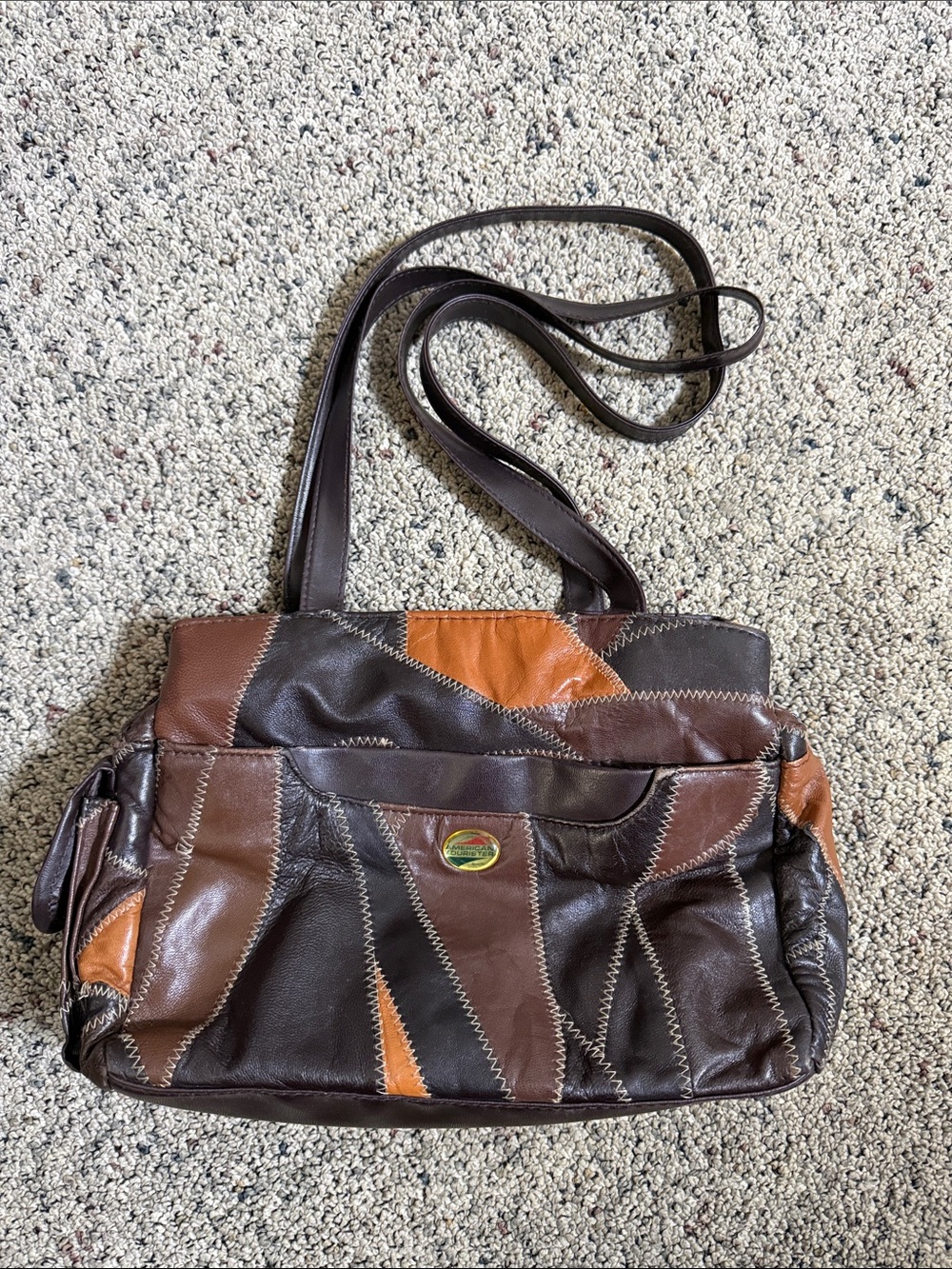 Vintage American Tourister Patchwork Leather Hobo Shoulder Bag Boho Retro